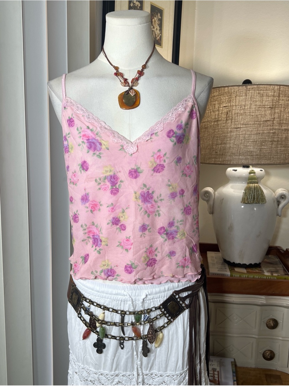 American Vintage Pink Floral Lace-Trim Camisole - Picture 2 of 6